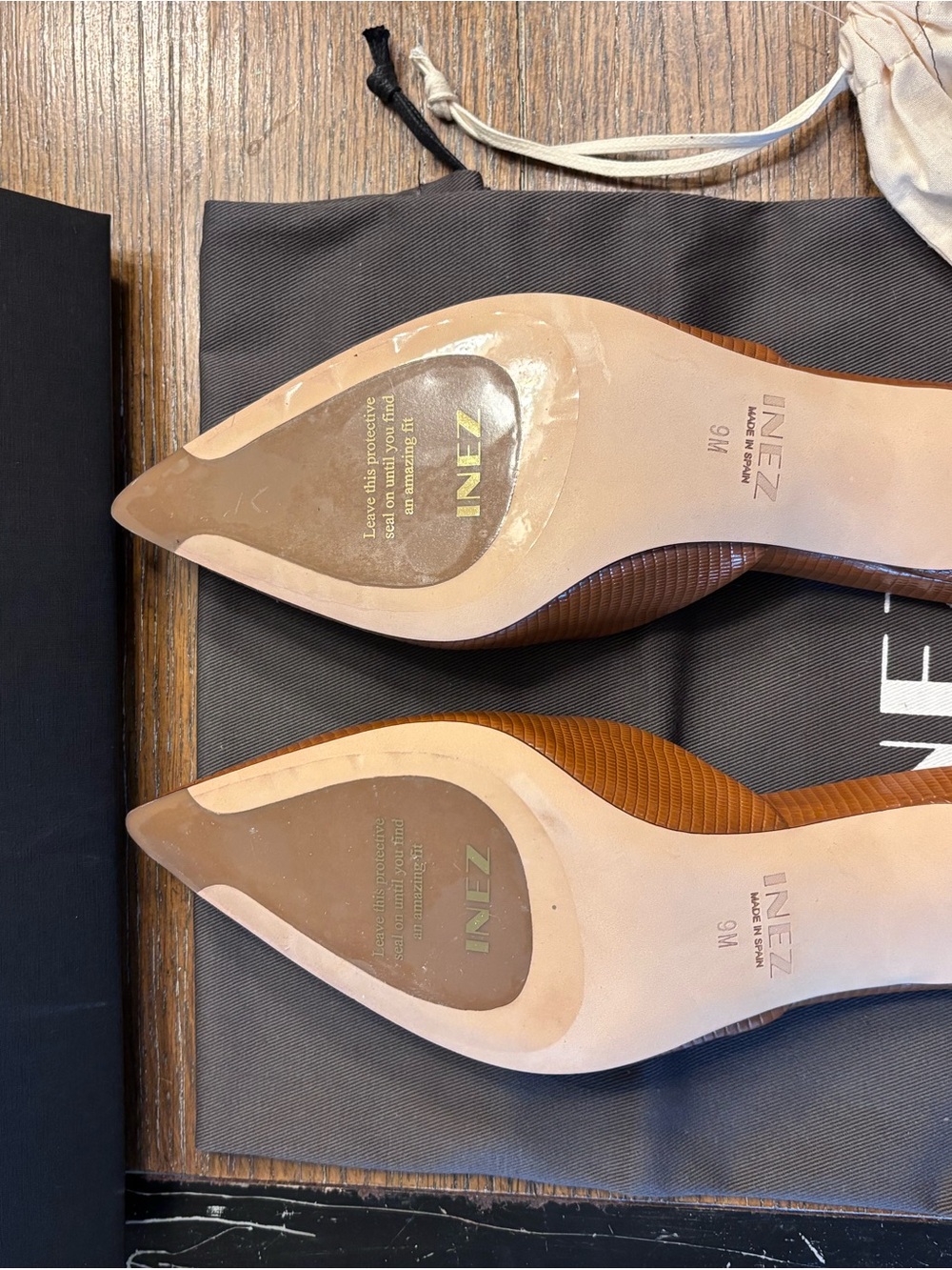 Inez NEW IN BOX Bea in amber lizard, pointed toe mule kitten heel size 9 - Picture 5 of 12